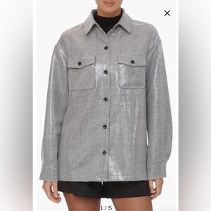 Avec Les Filles Sequin Plaid Shirt Jacket